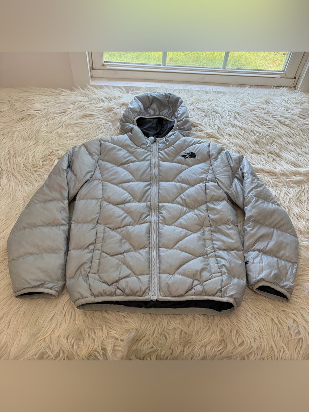 The North Face 550 Down Puffer Jacket Reversible Quilted Girls Size Medium 10/12